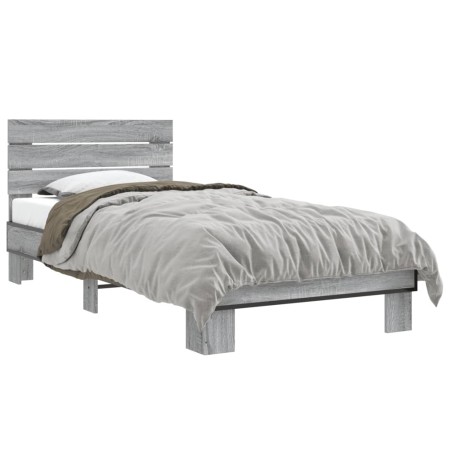 Estructura cama madera ingeniería metal gris Sonoma 100x200 cm de vidaXL, Camas y somieres - Ref: Foro24-845740, Precio: 105,...