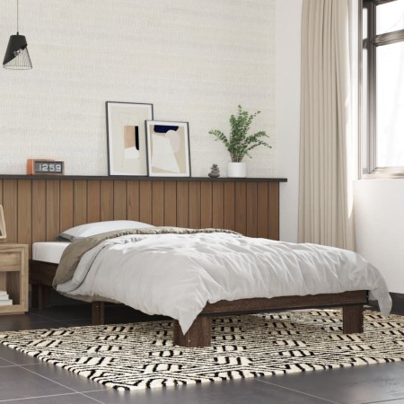 Engineered wood metal bed frame oak brown 90x190 cm by vidaXL, Beds and slatted bases - Ref: Foro24-845886, Price: 86,97 €, D...