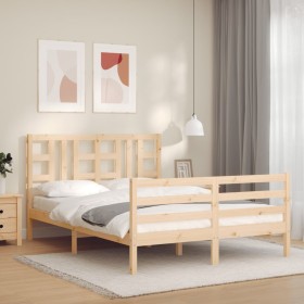 Double bed frame with solid wood headboard by vidaXL, Beds and slatted bases - Ref: Foro24-3193926, Price: 144,99 €, Discount: %