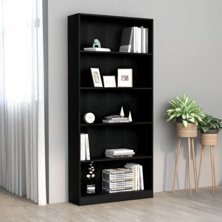 5-stöckiges Regal aus schwarzem Sperrholz 80x24x175 cm von vidaXL, Bücherregale und Regale - Ref: Foro24-800919, Preis: 103,8...