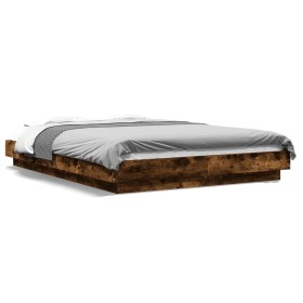 Bed frame with LED lights smoked oak wood 140x200 cm by vidaXL, Beds and slatted bases - Ref: Foro24-3281102, Price: 198,99 €...