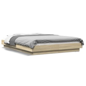 Estructura cama con luces LED madera roble Sonoma 140x190 cm de vidaXL, Camas y somieres - Ref: Foro24-3281128, Precio: 171,7...