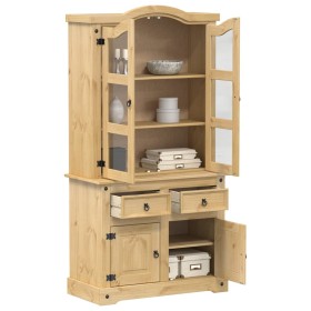 Corona solid pine wood cabinet with display case 100x48.5x179 cm by vidaXL, Sideboards - Ref: Foro24-4005681, Price: 365,00 €...