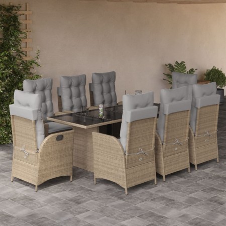 9-teiliges Garten-Esszimmer-Set mit Kissen synthetisches Rattan beige von vidaXL, Gartensets - Ref: Foro24-3213129, Preis: 1,...