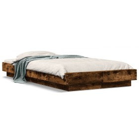 Bed frame with LED lights smoked oak wood 100x200 cm by vidaXL, Beds and slatted bases - Ref: Foro24-3281116, Price: 151,99 €...