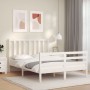 Double bed frame with white solid wood headboard by vidaXL, Beds and slatted bases - Ref: Foro24-3193832, Price: 137,34 €, Di...