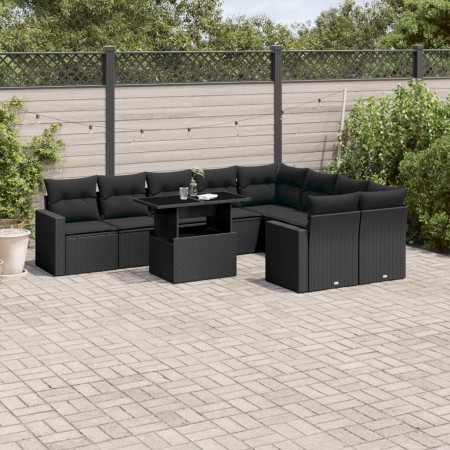 Set de sofás de jardín 10 pzas cojines ratán sintético negro de vidaXL, Conjuntos de jardín - Ref: Foro24-3267495, Precio: 66...