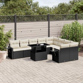 Set de sofás de jardín 10 pzas cojines ratán sintético negro de vidaXL, Conjuntos de jardín - Ref: Foro24-3268126, Precio: 72...