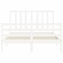 Double bed frame with white solid wood headboard by vidaXL, Beds and slatted bases - Ref: Foro24-3193832, Price: 137,34 €, Di...