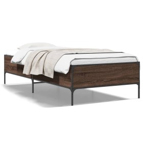 Brown oak metal engineered wood bed frame 90x200 cm by vidaXL, Beds and slatted bases - Ref: Foro24-844970, Price: 93,09 €, D...