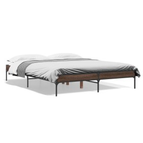 Estructura cama madera ingeniería metal marrón roble 160x200 cm de vidaXL, Camas y somieres - Ref: Foro24-845010, Precio: 110...