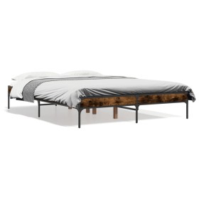 Estructura cama madera ingeniería metal roble ahumado 140x190cm de vidaXL, Camas y somieres - Ref: Foro24-845038, Precio: 103...