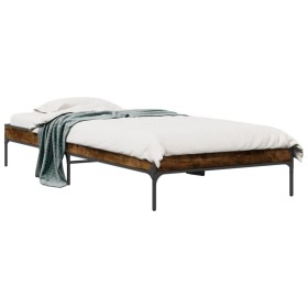 Estructura cama madera ingeniería metal roble ahumado 90x200 cm de vidaXL, Camas y somieres - Ref: Foro24-845033, Precio: 73,...