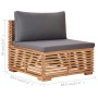 Zentrales Gartensofa mit grauem Kissen aus massivem Teakholz von vidaXL, Modulare Sofas für den Außenbereich - Ref: Foro24-49...