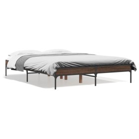 Estructura cama madera ingeniería metal marrón roble 120x190 cm de vidaXL, Camas y somieres - Ref: Foro24-845050, Precio: 97,...