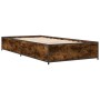 Estructura cama madera ingeniería metal roble humo 100x200 cm de vidaXL, Camas y somieres - Ref: Foro24-845108, Precio: 84,99...