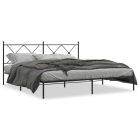 Bed frame with black metal headboard 183x213 cm by vidaXL, Beds and slatted bases - Ref: Foro24-376507, Price: 118,82 €, Disc...