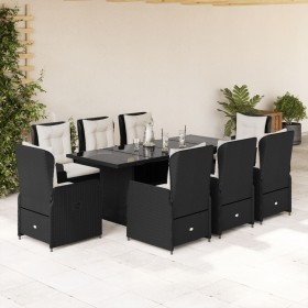 Set de comedor de jardín 9 pzas y cojines ratán sintético negro de vidaXL, Conjuntos de jardín - Ref: Foro24-3262778, Precio:...