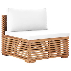 Central garden sofa solid teak wood and cream cushion by vidaXL, Modular outdoor sofas - Ref: Foro24-49374, Price: 275,99 €, ...