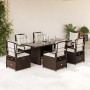 Set comedor de jardín 7 pzas con cojines ratán sintético marrón de vidaXL, Conjuntos de jardín - Ref: Foro24-3262926, Precio:...