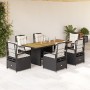 Set de comedor de jardín 7 pzas y cojines ratán sintético negro de vidaXL, Conjuntos de jardín - Ref: Foro24-3262924, Precio:...