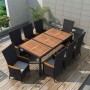 Set comedor jardín 9 pzas ratán sintético y madera acacia negro de vidaXL, Conjuntos de jardín - Ref: Foro24-48014, Precio: 1...