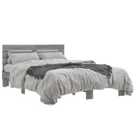 Estructura cama madera ingeniería metal gris Sonoma 135x190 cm de vidaXL, Camas y somieres - Ref: Foro24-3280165, Precio: 152...