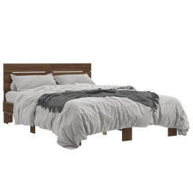 Estructura cama madera ingeniería metal marrón roble 140x190 cm de vidaXL, Camas y somieres - Ref: Foro24-3280171, Precio: 15...