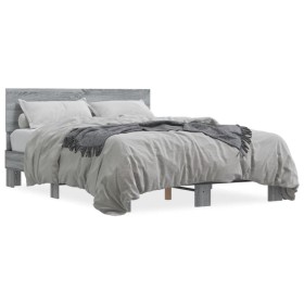 Estructura cama madera ingeniería metal gris Sonoma 120x200 cm de vidaXL, Camas y somieres - Ref: Foro24-3280200, Precio: 154...