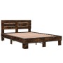 Engineered wood bed frame metal smoked oak 120x190cm by vidaXL, Beds and slatted bases - Ref: Foro24-3280159, Price: 144,99 €...