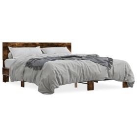 Engineered wood bed frame metal smoked oak 160x200cm by vidaXL, Beds and slatted bases - Ref: Foro24-3280184, Price: 160,99 €...