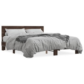 Engineered wood bed frame oak brown metal 160x200 cm by vidaXL, Beds and slatted bases - Ref: Foro24-3280186, Price: 162,99 €...