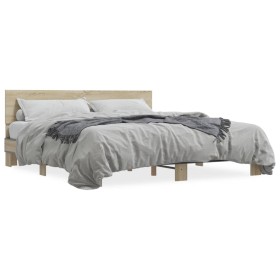 Estructura cama madera ingeniería metal roble Sonoma 180x200 cm de vidaXL, Camas y somieres - Ref: Foro24-3280178, Precio: 16...