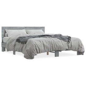 Estructura cama madera ingeniería metal gris Sonoma 150x200 cm de vidaXL, Camas y somieres - Ref: Foro24-3280190, Precio: 160...