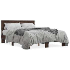 Estructura cama madera ingeniería metal marrón roble 140x190 cm de vidaXL, Camas y somieres - Ref: Foro24-3280216, Precio: 15...