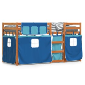 Bunk bed with curtains solid blue pine wood 90x200 cm by vidaXL, Beds and slatted bases - Ref: Foro24-3283947, Price: 174,42 ...