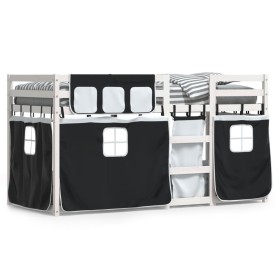 Bunk bed with curtains solid black and white pine wood 75x190 cm by vidaXL, Beds and slatted bases - Ref: Foro24-3283913, Pri...