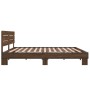 Oak brown metal engineered wood bed frame 200x200 cm by vidaXL, Beds and slatted bases - Ref: Foro24-3280131, Price: 174,49 €...