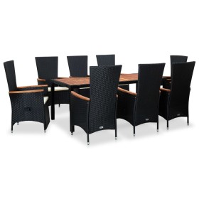 Set comedor de jardín 9 piezas y cojines ratán sintético negro de vidaXL, Conjuntos de jardín - Ref: Foro24-47682, Precio: 79...