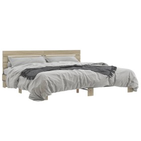 Engineered wood metal bed frame Sonoma oak 180x200 cm by vidaXL, Beds and slatted bases - Ref: Foro24-3280133, Price: 166,99 ...