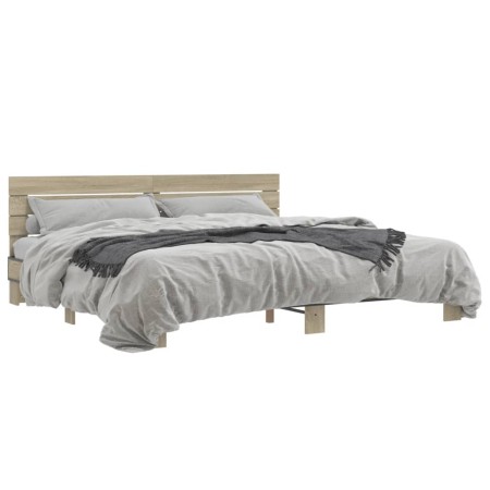 Estructura cama madera ingeniería metal roble Sonoma 180x200 cm de vidaXL, Camas y somieres - Ref: Foro24-3280133, Precio: 16...