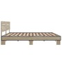 Estructura cama madera ingeniería metal roble Sonoma 180x200 cm de vidaXL, Camas y somieres - Ref: Foro24-3280133, Precio: 16...