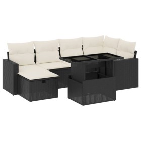 Set de sofás de jardín 7 pzas con cojines ratán sintético negro de vidaXL, Conjuntos de jardín - Ref: Foro24-3274816, Precio:...