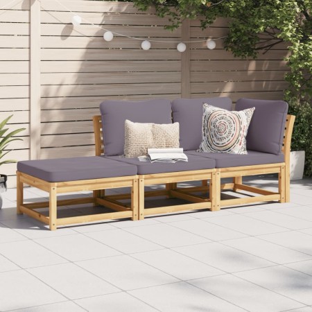 3-teiliges Gartenmöbel-Set mit Kissen aus Akazienholz von vidaXL, Modulare Sofas für den Außenbereich - Ref: Foro24-3214327, ...