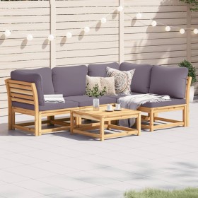 5-teiliges Gartenmöbel-Set mit Kissen aus massivem Akazienholz von vidaXL, Modulare Sofas für den Außenbereich - Ref: Foro24-...