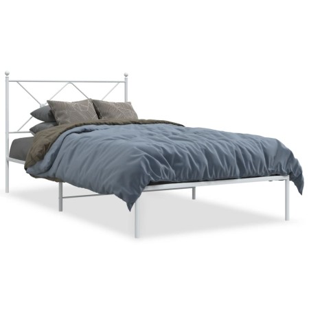 Estructura de cama de metal con cabecero blanco 107x203 cm de vidaXL, Camas y somieres - Ref: Foro24-376547, Precio: 75,66 €,...