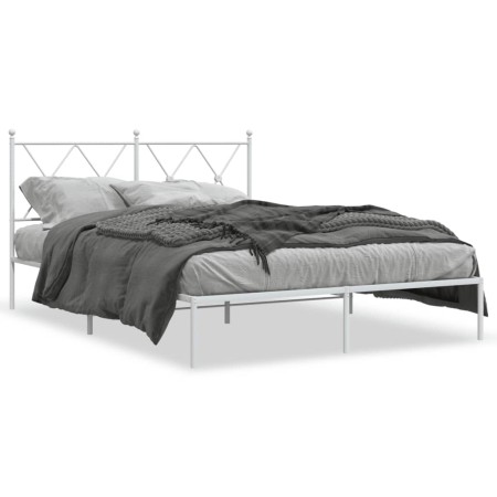 Metal bed frame with white headboard 140x190 cm by vidaXL, Beds and slatted bases - Ref: Foro24-376551, Price: 107,93 €, Disc...