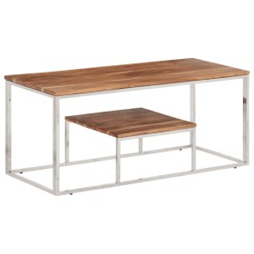 Mesa de centro acero inoxidable y madera maciza acacia plateado de vidaXL, Mesas de centro - Ref: Foro24-350023, Precio: 138,...