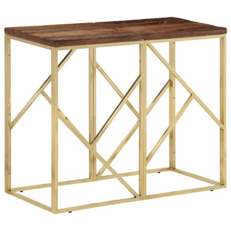 Stainless steel solid wood console table with gold crossbar. by vidaXL, Side tables - Ref: Foro24-349990, Price: 166,99 €, Di...