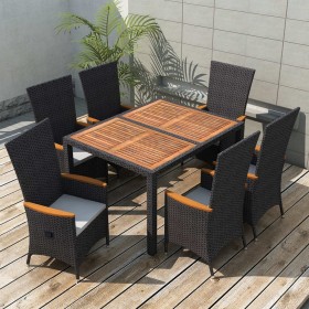 Set comedor de jardín 7 piezas ratán sintético y madera negro de vidaXL, Conjuntos de jardín - Ref: Foro24-48013, Precio: 680...